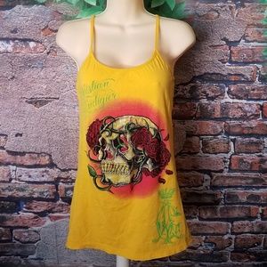 Sleeveless Yellow Skull Rose Sequin Tank Top